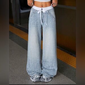 SHEIN ICON Casual Style Dual Waistband Bow Accent Women's Straight Leg Jeans